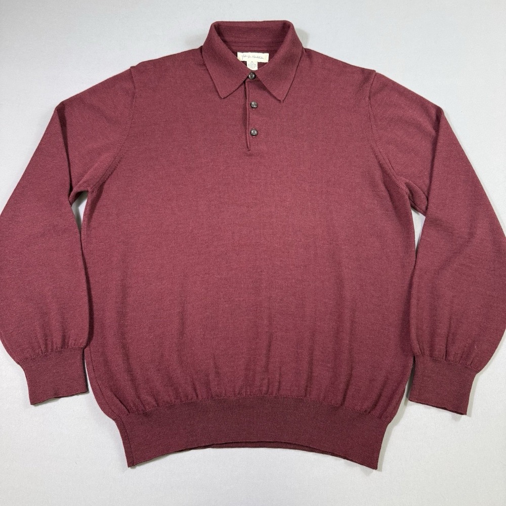 John W Nordstrom‎ Sweater Polo Mens M 100% Extrafine Merino Wool Made In Italy